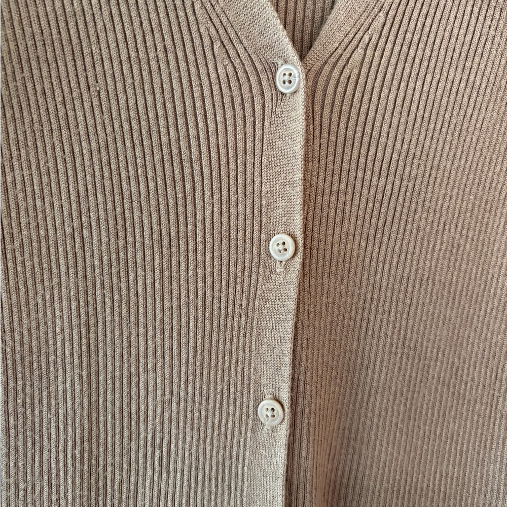 Abercrombie & Fitch Ribbed Button-Front Long Sleeve Dress in Brown - Picture 4 of 5